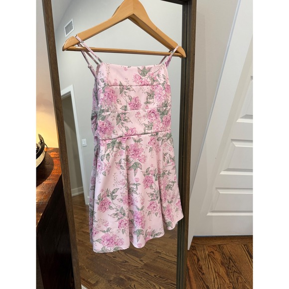 Altar State Dresses & Skirts - Altar State Pink Floral Print Square Neck Tie Back Mini Dress XS Bow Tie Back
